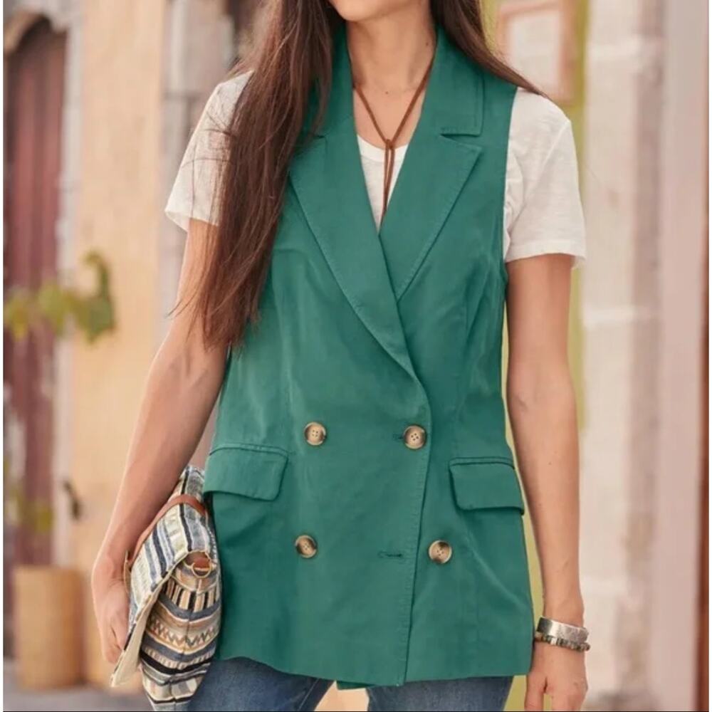 Sundance Castillo Jade Green Vest Double Breasted Top Sz L